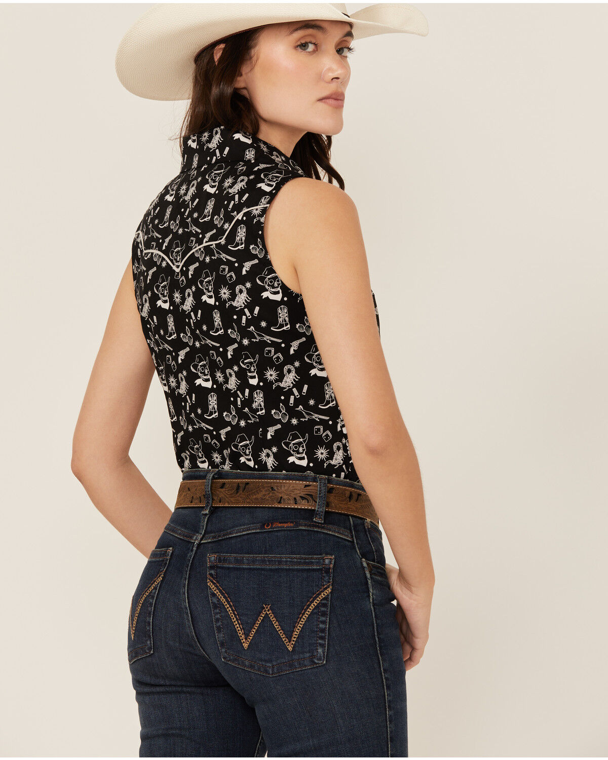 Image #4 - Rock & Roll Denim Women's Tattoo Print Sleeveless Snap Western Shirt, Black, hi-res