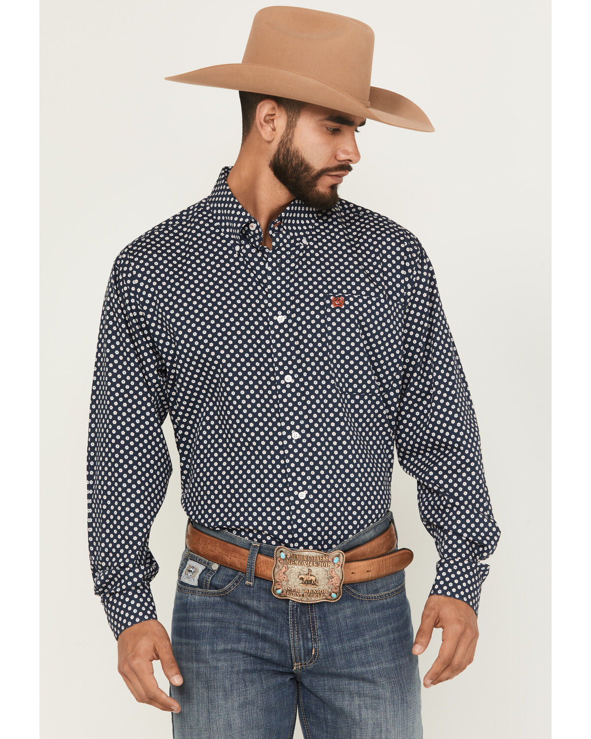 Image #1 - Cinch Men's Floral Print Long Sleeve Button-Down Western Shirt, Navy, hi-res