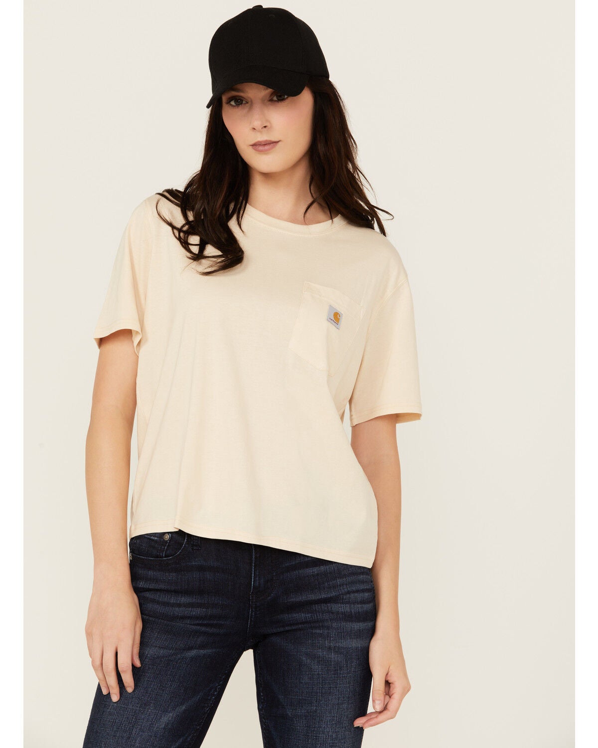 Carhartt Women's Loose Fit Lightweight Long Sleeve Pocket T-Shirt, Stone, hi-res