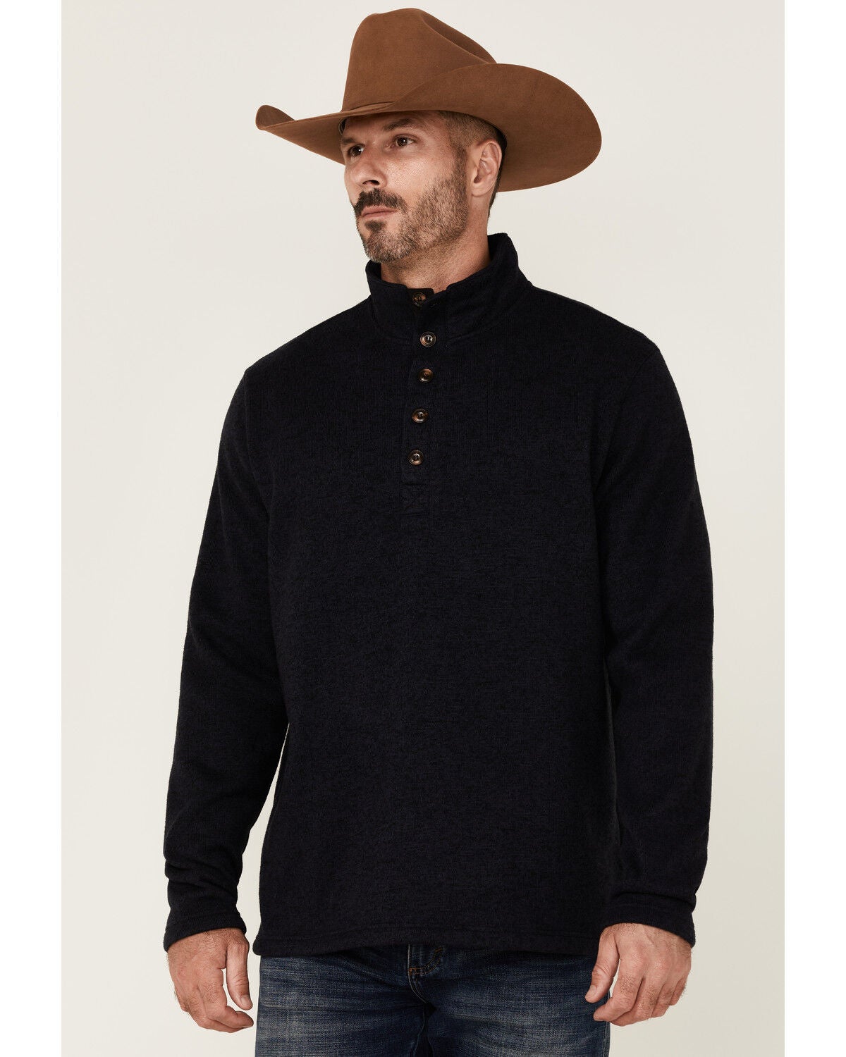 Image #1 - Stetson Men's Bonded 1/4 Button Front Knit Pullover, , hi-res