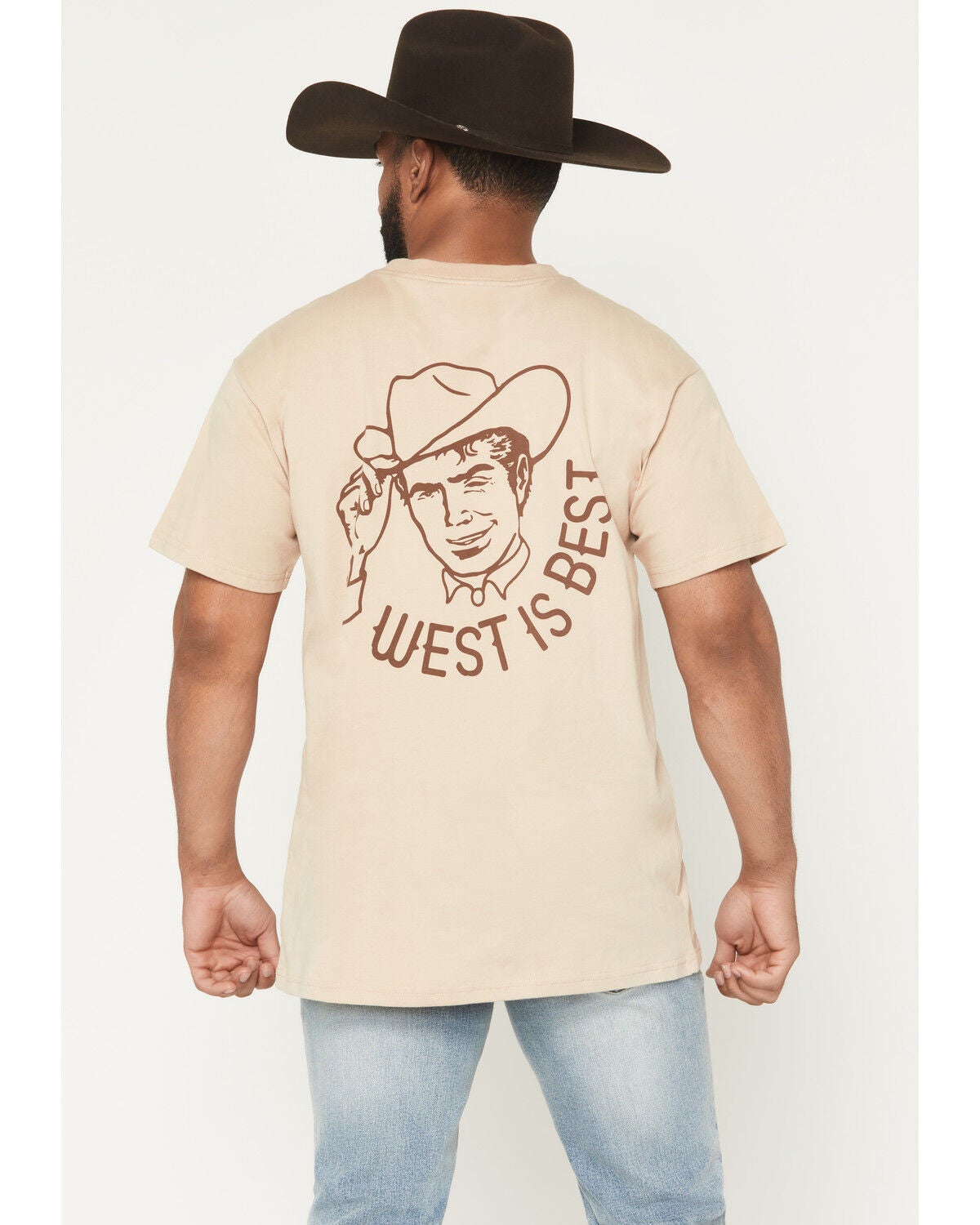 Image #1 - Ariat X Sendero Provisions Men's West Is Best Short Sleeve Graphic T-Shirt, Tan, hi-res