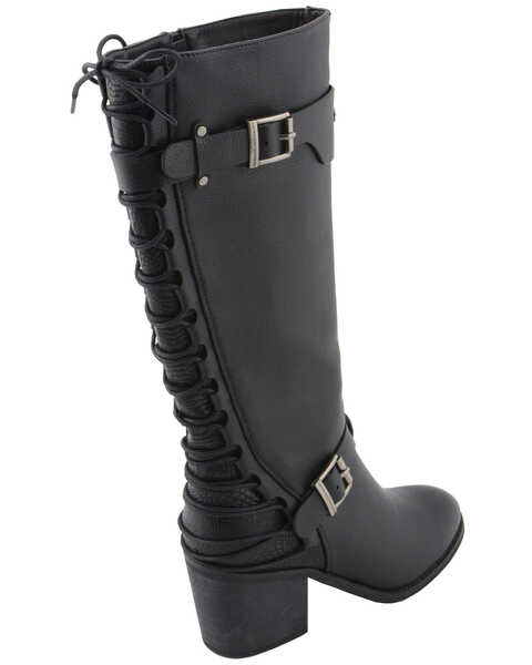 Image #9 - Milwaukee Leather Women's Back End Laced Riding Boots - Round Toe, Black, hi-res