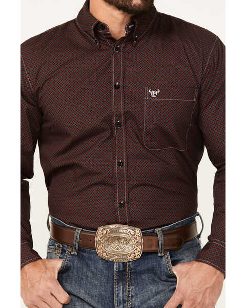 Image #3 - Cowboy Hardware Men's Geo Print Long Sleeve Button-Down Western Shirt, Burgundy, hi-res