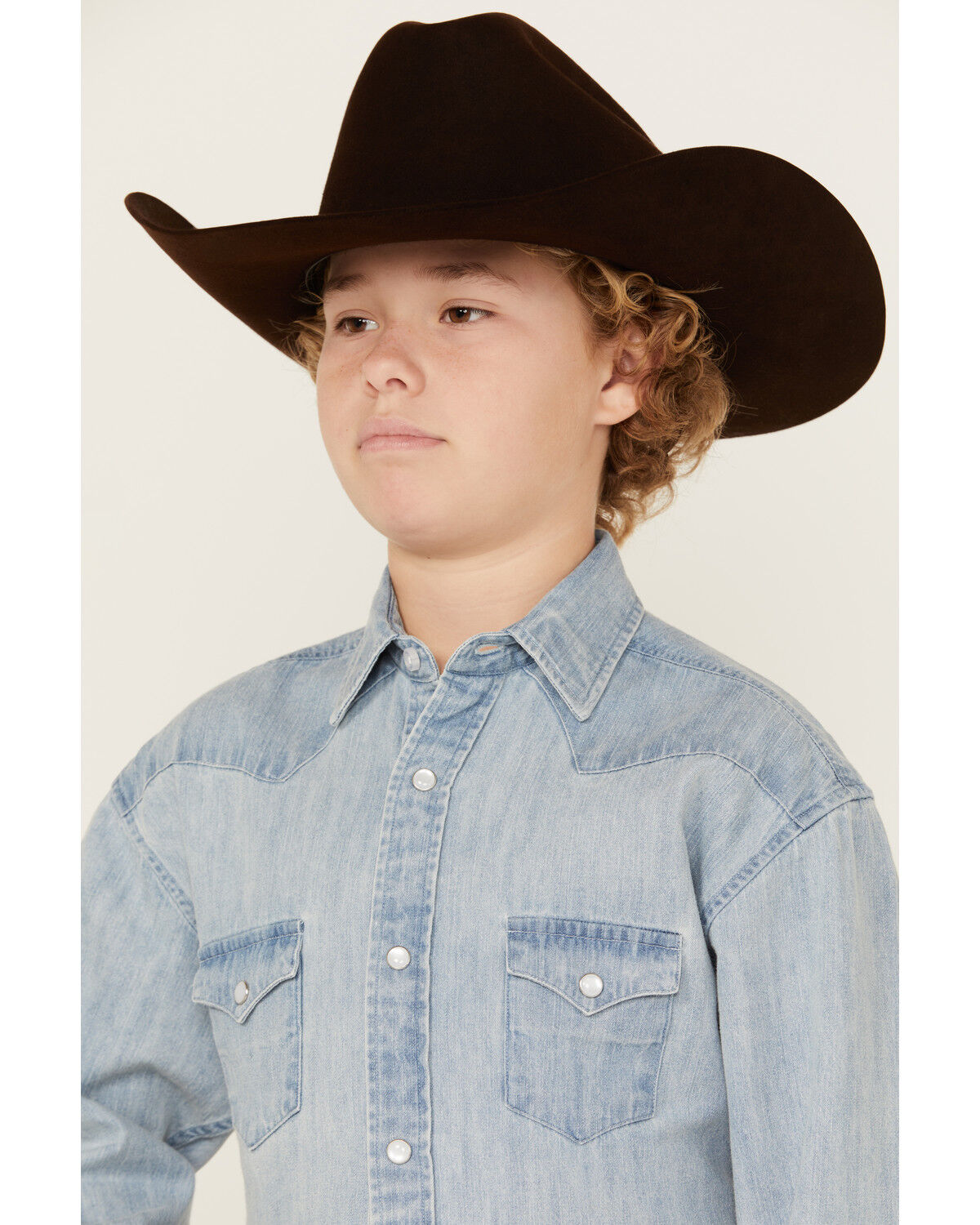 Image #2 - Rock & Roll Denim Boys' Light Wash Denim Long Sleeve Pearl Snap Western Shirt, Blue, hi-res