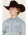 Image #2 - Rock & Roll Denim Boys' Light Wash Denim Long Sleeve Pearl Snap Western Shirt, Blue, hi-res