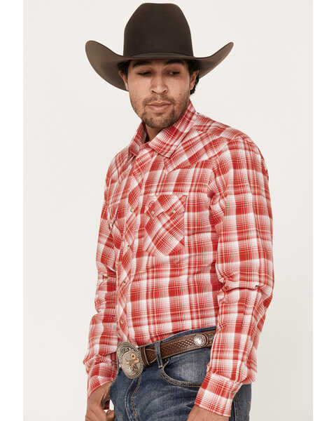 Image #2 - Wrangler Retro Men's Plaid Print Long Sleeve Snap Western Shirt, Red, hi-res