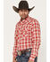 Image #2 - Wrangler Retro Men's Plaid Print Long Sleeve Snap Western Shirt, Red, hi-res