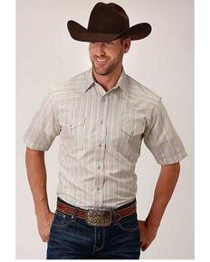Roper Men's White Classic Striped Short Sleeve Snap Western Shirt , White, hi-res