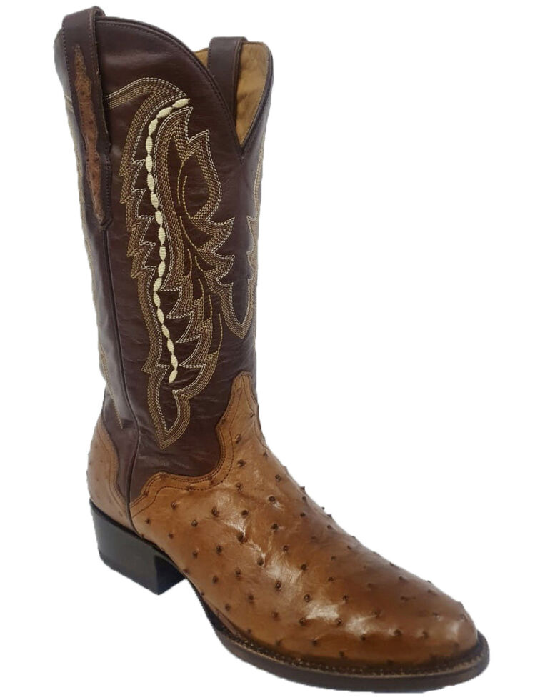 El Dorado Men's Full-Quill Ostrich Western Boots - Round Toe, Cognac, hi-res