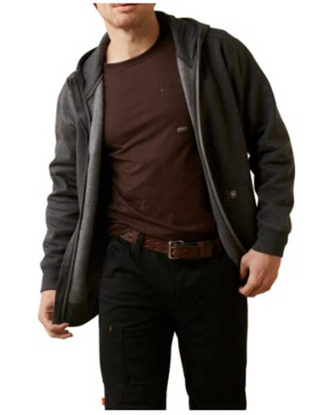Image #2 - Ariat Men's Rebar Born For This Full Zip Hooded Jacket, Charcoal, hi-res