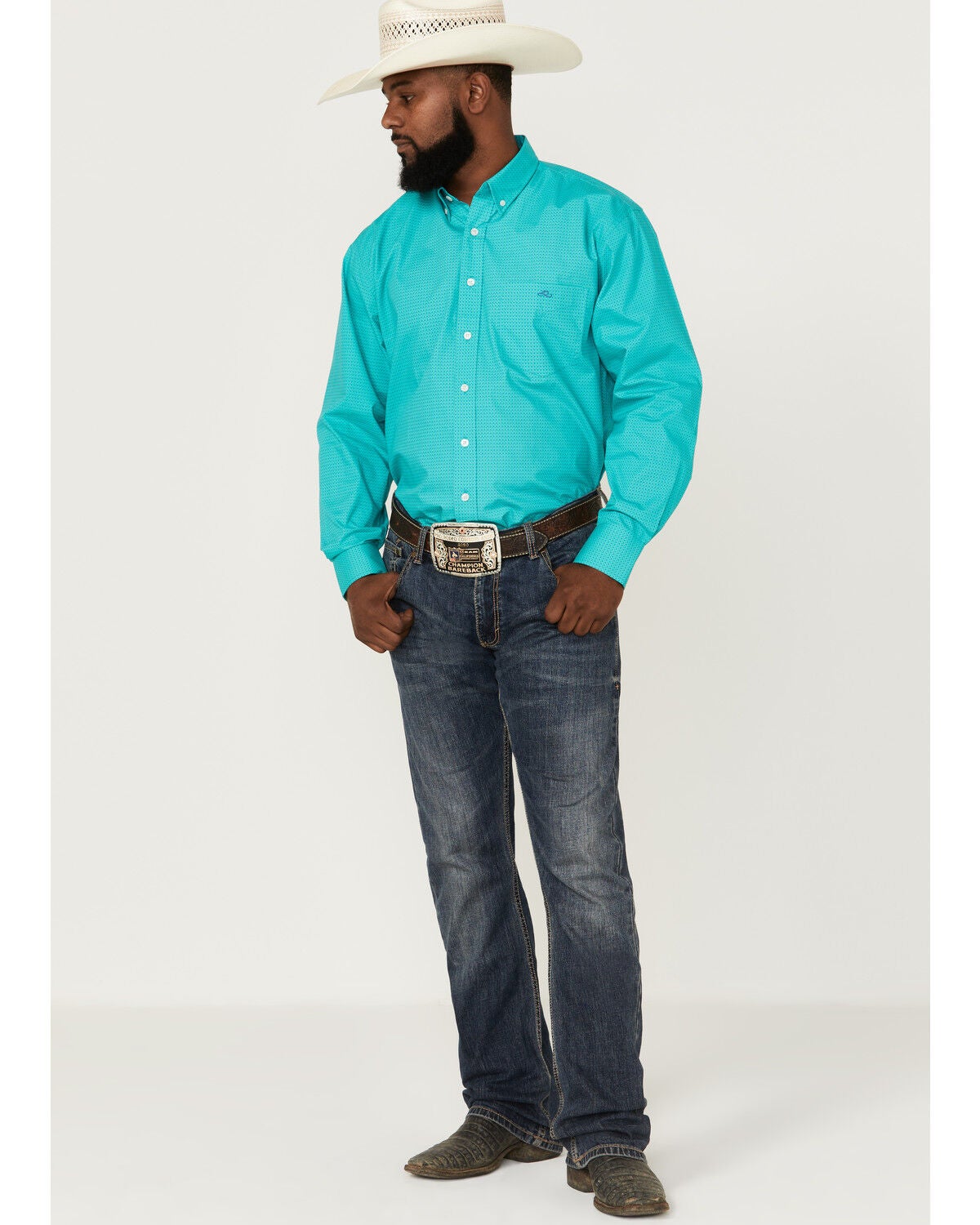Resistol Men's Turquoise Medley Diamond Geo Print Long Sleeve Button-D