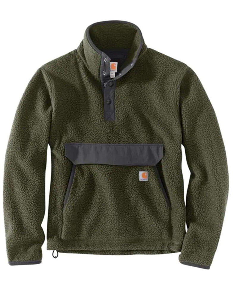 Carhartt Men's Heather Basil Relaxed Fit 1/4 Snap Fleece Work Pullover , Olive, hi-res