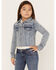 Image #1 - Shyanne Girls' Forks Light Wash Frayed Embroidered Denim Jacket, Medium Wash, hi-res