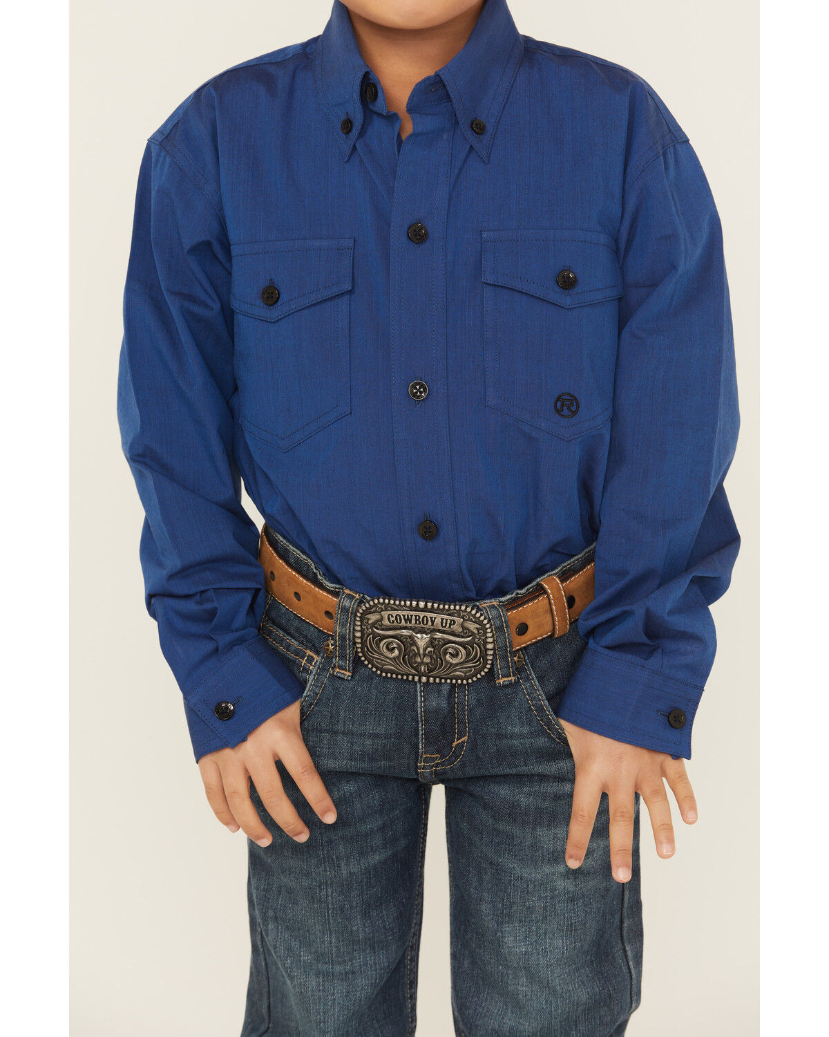 Image #2 - Roper Boys' Solid Long Sleeve Button-Down Western Shirt, Blue, hi-res