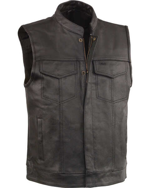 Milwaukee Leather Men's Open Neck Club Style Vest - Big 3X, Black, hi-res