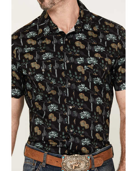 Image #3 - Rock & Roll Denim Men's Cactus Short Sleeve Western Snap Shirt, Black, hi-res