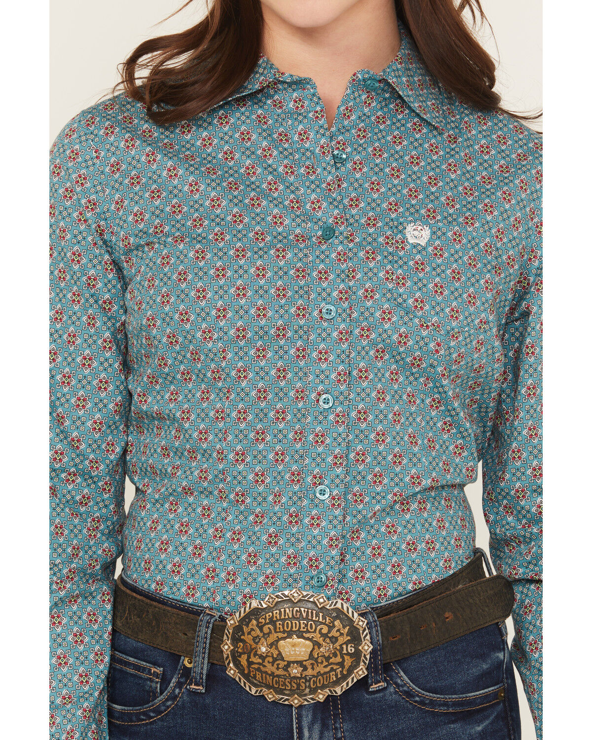 Image #3 - Cinch Women's Geo Print Long Sleeve Button-Down Western Shirt, Blue, hi-res