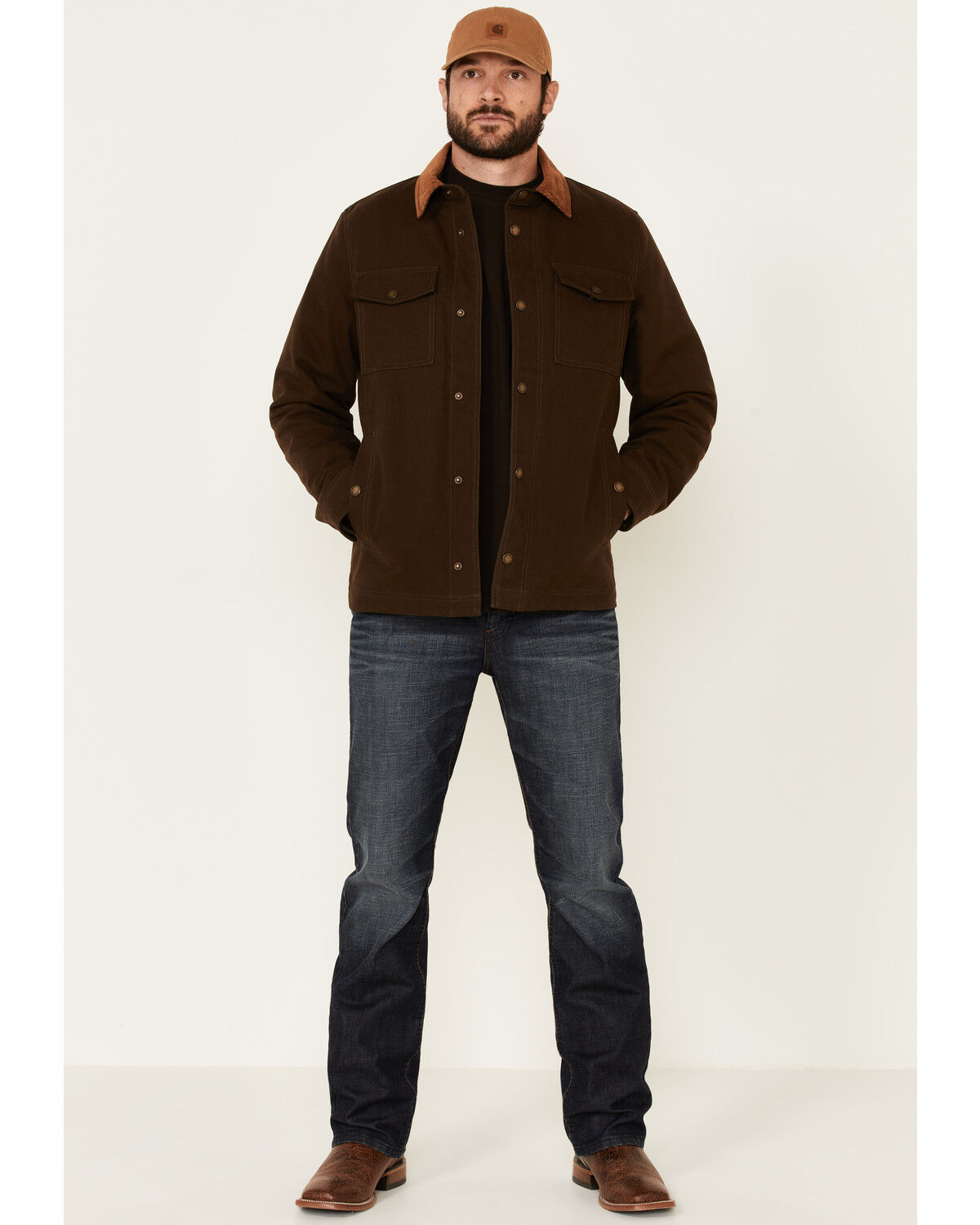 Image #2 - Pendleton Men's Solid Olive Canvas Snap-Down Shirt Jacket, Green/brown, hi-res