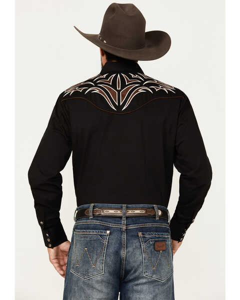 Image #4 - Rodeo Clothing Men's Embroidered Long Sleeve Snap Western Shirt, Black, hi-res