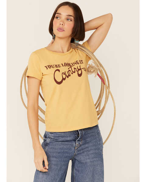 Image #1 - Bandit Women's Looking At Country Graphic Tee, Mustard, hi-res