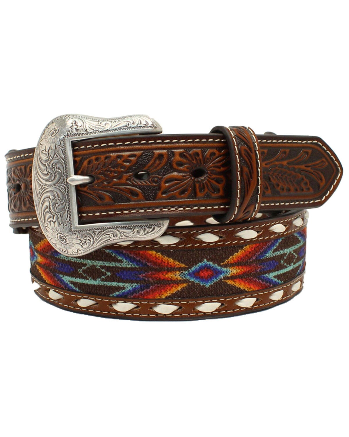 Nocona Men's Boot Barn Exclusive Buck Laced Ribbon Inlay Western Belt, Multi, hi-res