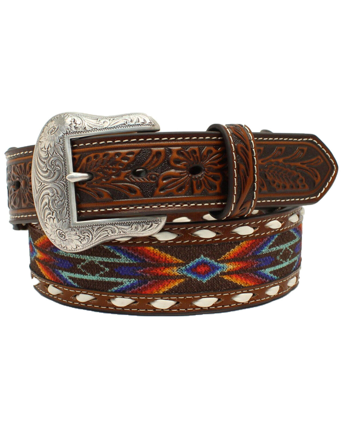 Image #1 - Nocona Men's Boot Barn Exclusive Buck Laced Ribbon Inlay Western Belt, Multi, hi-res
