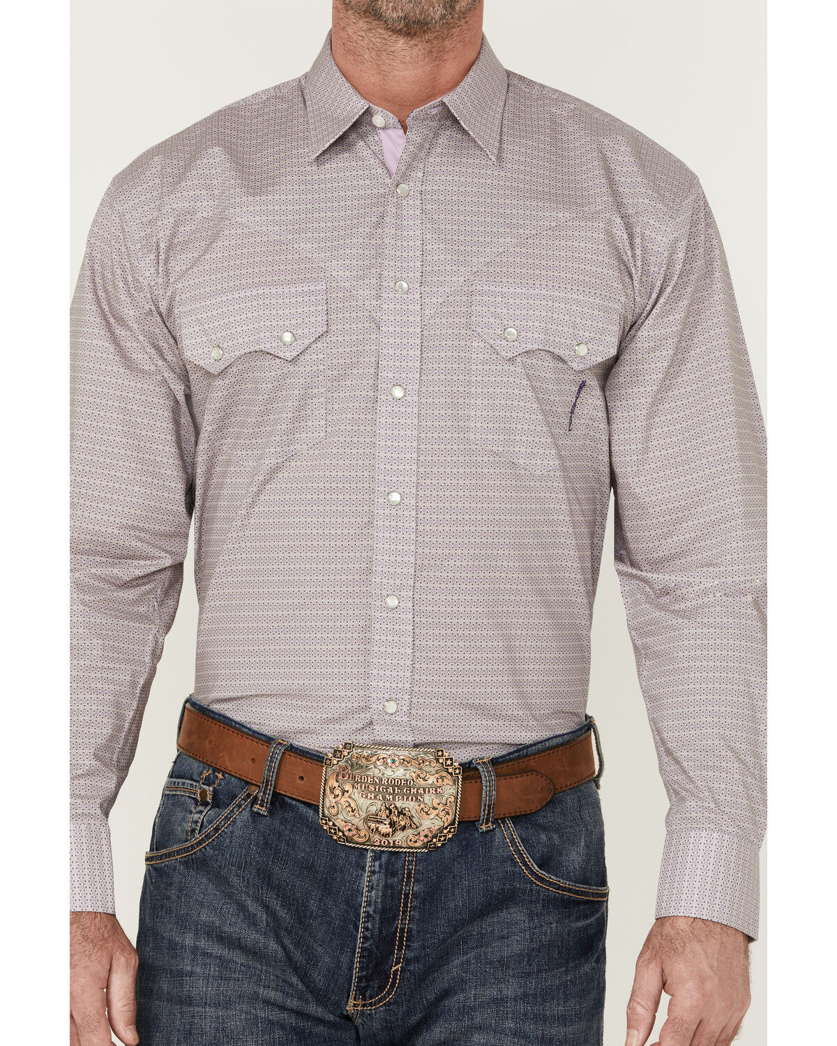 Image #3 - Resistol Men's Arcadia Geo Print Long Sleeve Pearl Snap Western Shirt, Purple, hi-res