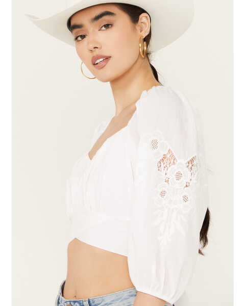 Image #3 - Beyond The Radar Women's Cut Out Sleeve Tie Back Top, White, hi-res