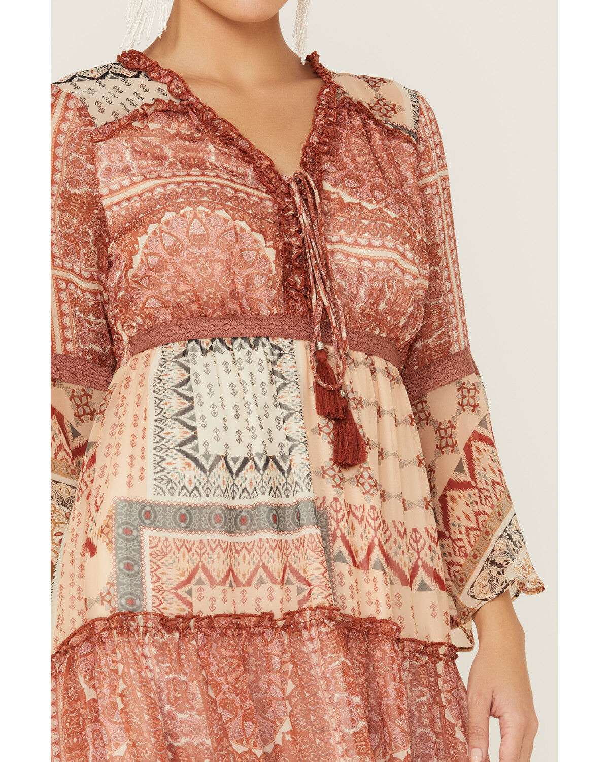 Image #2 - Miss Me Women's Patchwork Button Front Bell Sleeve Dress, , hi-res