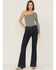 Image #1 - Rock & Roll Denim Women's Yoke Front Flare Jeans, Dark Blue, hi-res
