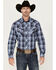 Image #1 - Wrangler Retro Men's Plaid Print Long Sleeve Snap Western Shirt, Blue, hi-res