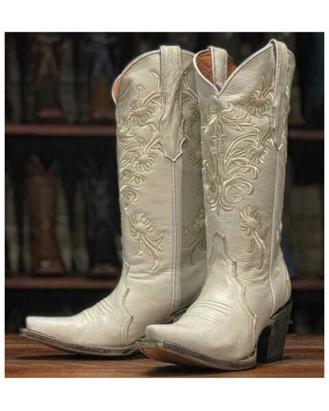 Image #1 - Tanner Mark Women's Leah Embroidered Western Boots - Snip Toe , Ivory, hi-res