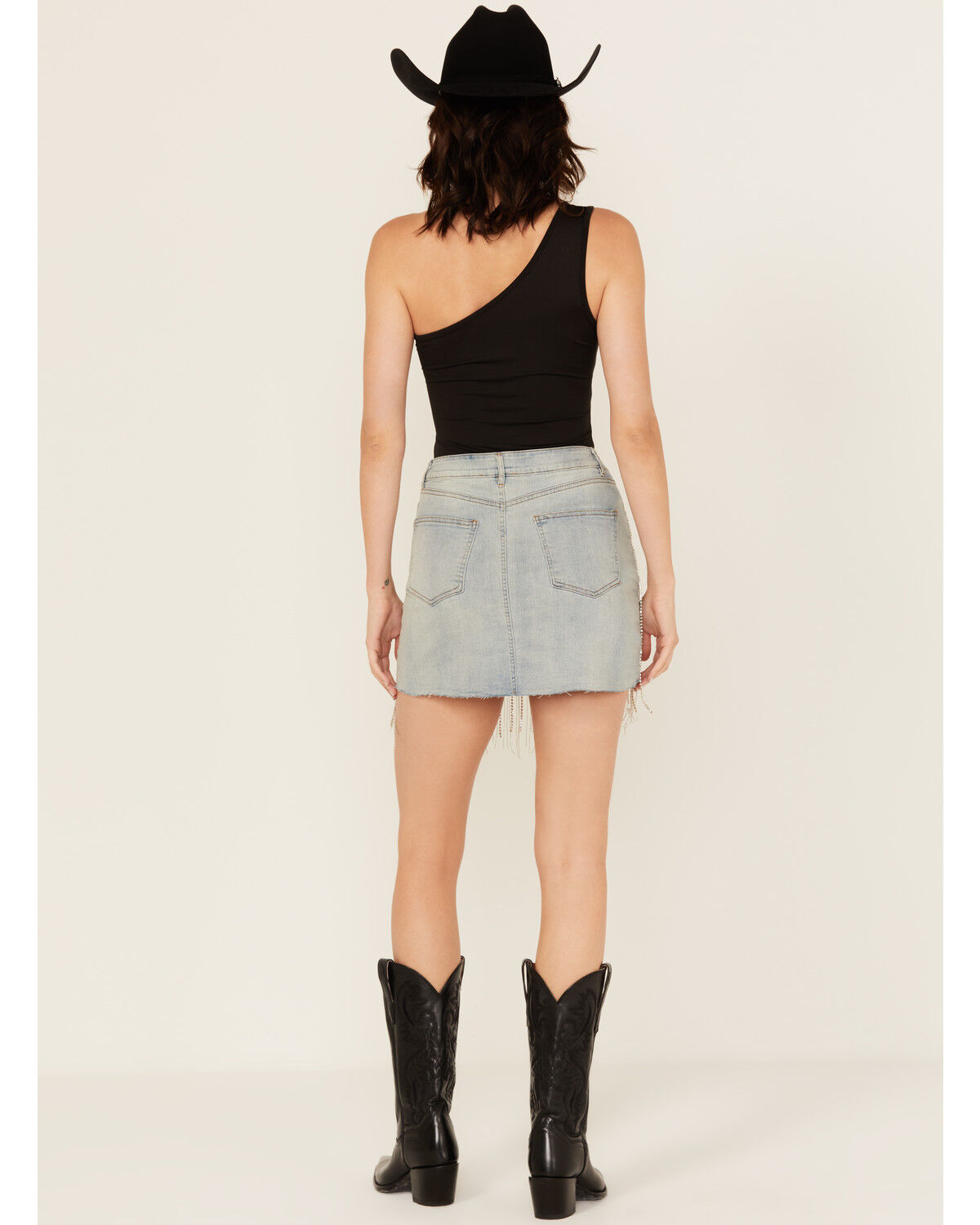 Image #3 - Blue B Women's Light Wash Fringe Mini Denim Skirt, , hi-res