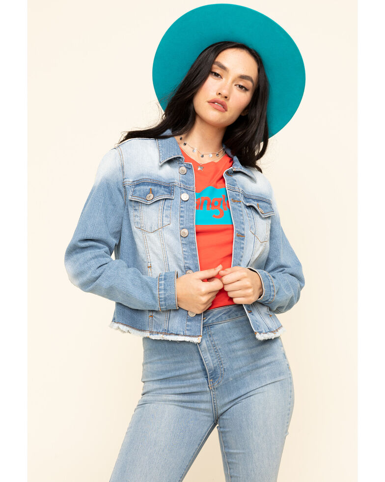 Shyanne Women's Cropped Paisley Americana Denim Trucker Jacket , Blue, hi-res
