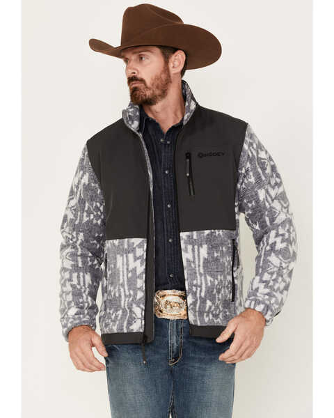 Hooey Men's Southwestern Tech Fleece Zip Jacket, Charcoal, hi-res