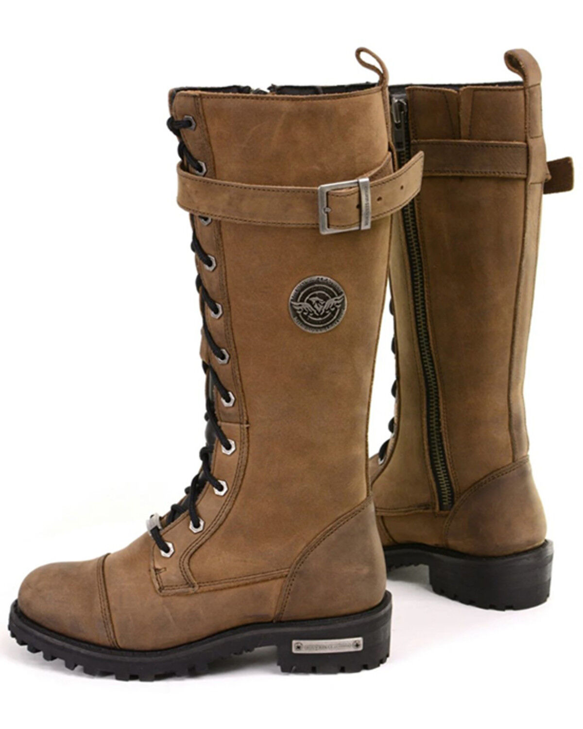 Image #3 - Milwaukee Leather Women's Tall Motorcycle Boots - Round Toe, Brown, hi-res