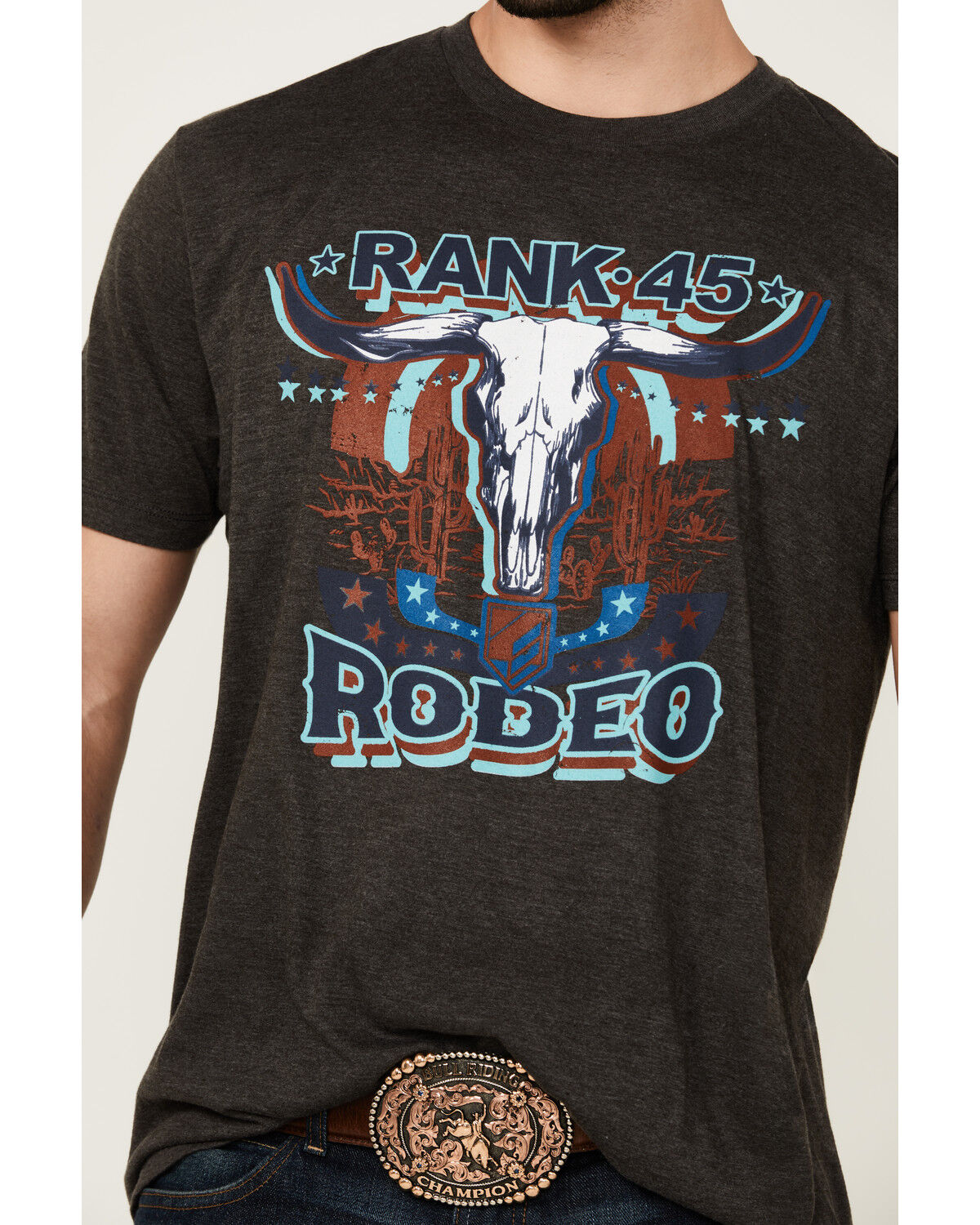 Image #3 - RANK 45® Men's Rodeo Steerhead Short Sleeve Graphic T-Shirt, Charcoal, hi-res