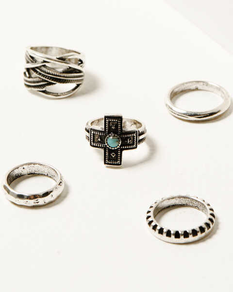 Image #1 - Shyanne Women's Southwestern Antique Cross Ring Set , Silver, hi-res