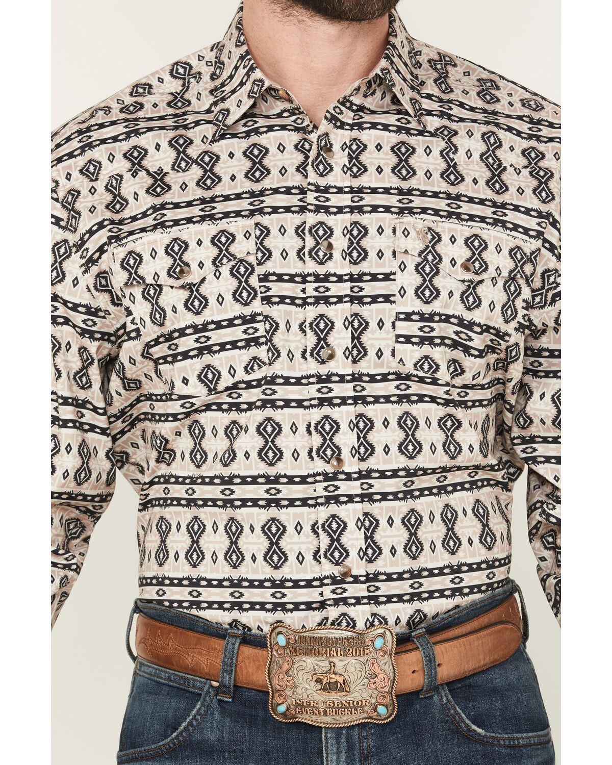 Image #3 - Rodeo Clothing Men's Southwestern Print Long Sleeve Snap Western Shirt, Tan, hi-res
