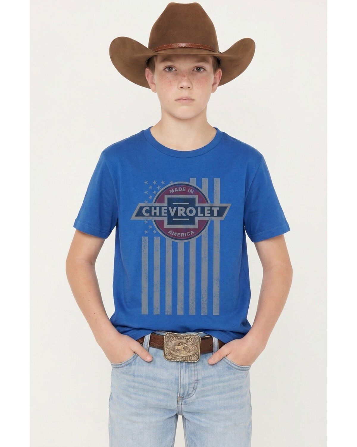 Image #1 - Chevy Boys' American Made Short Sleeve Graphic T-Shirt, Royal Blue, hi-res