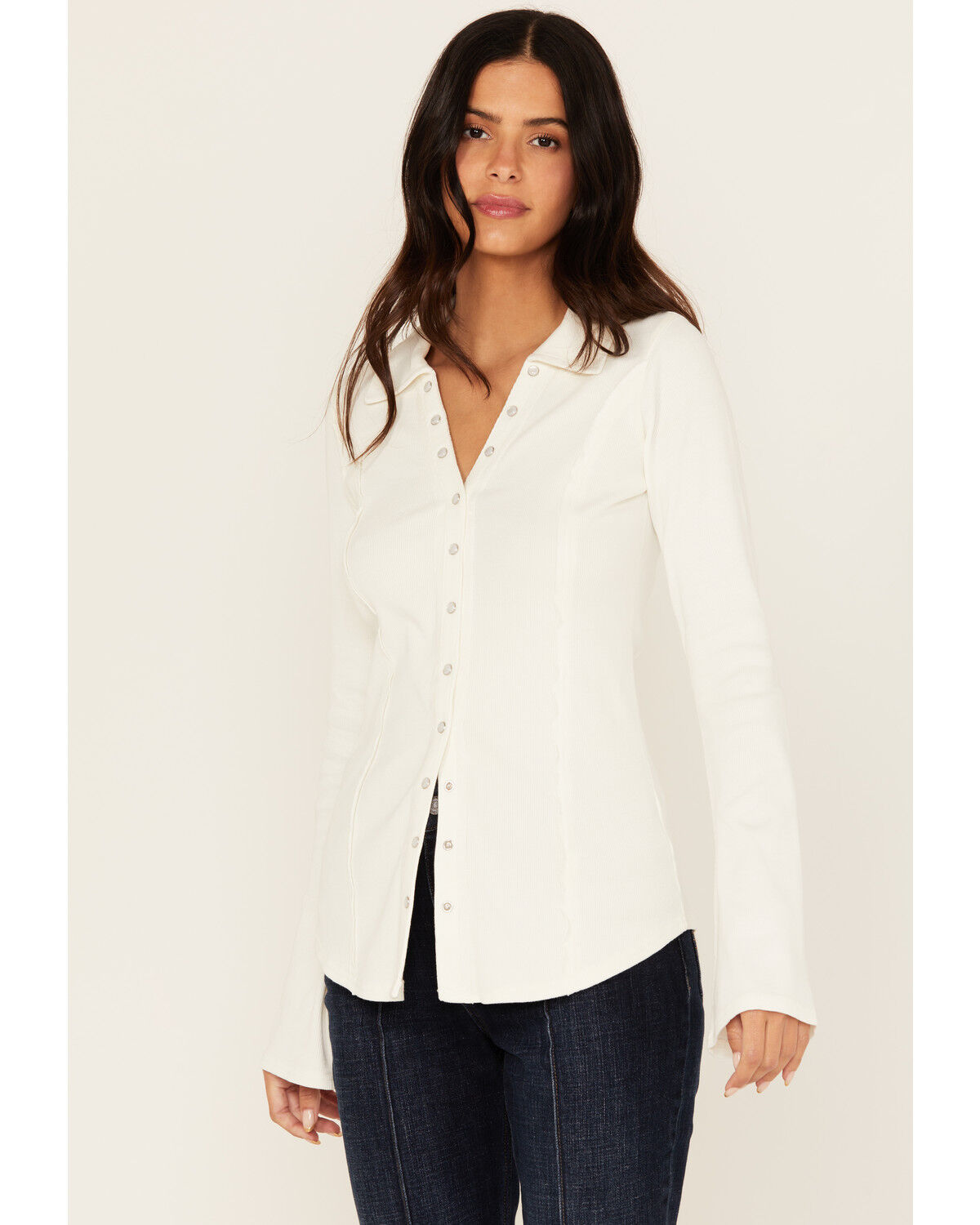 Image #1 - Idyllwind Women's Ravenwood Solid Long Sleeve Snap Shirt, Ivory, hi-res