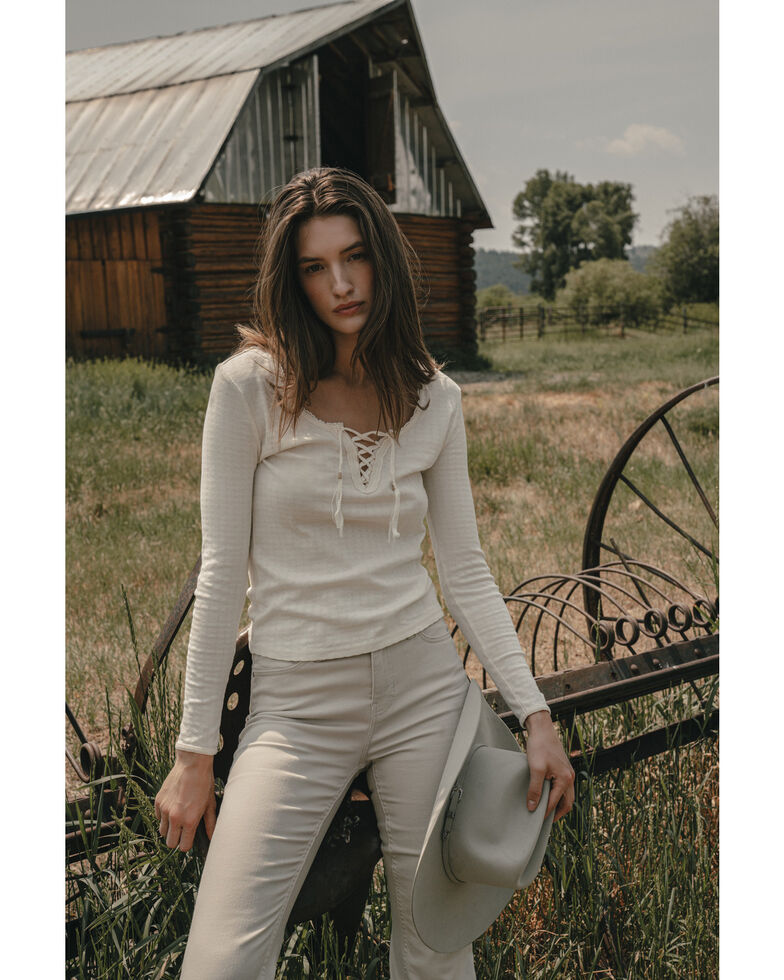 Idyllwind Women's Off-White Country Road Lace-Up Top , Off White, hi-res