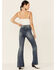 Image #4 - Flying Tomato Women's High Rise Dark Acid Wash Front Pintuck Flare Jeans, Indigo, hi-res