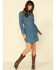Image #1 - Wrangler Women's Medium Wash Denim Western Shirt Mini Dress, Blue, hi-res