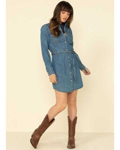 white christmas dresses Medium Denim Button Down Waist Tie Mini Dress