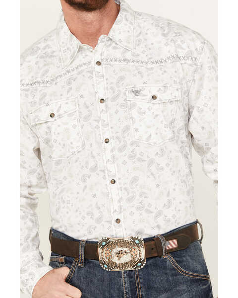 Image #3 - Cowboy Hardware Men's Roman Paisley Print Long Sleeve Western Snap Shirt, White, hi-res