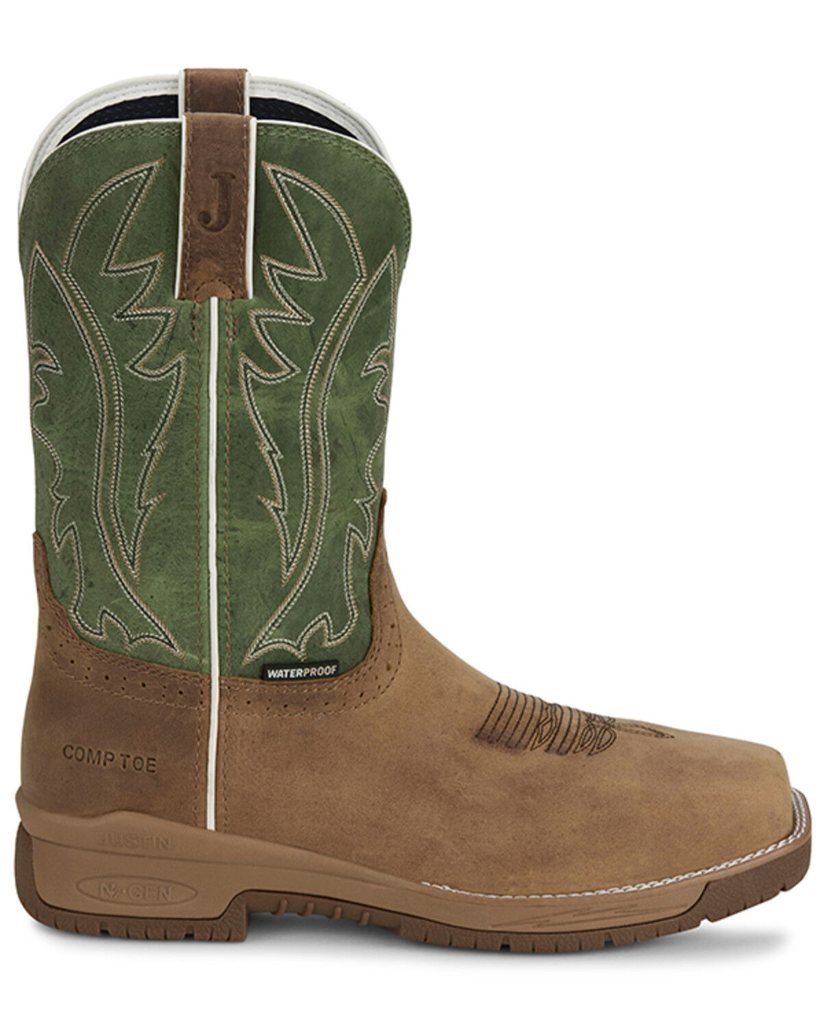 Image #2 - Justin Men's 11" Nitread Waterproof Work Boots  - Nano Composite Toe, Brown, hi-res