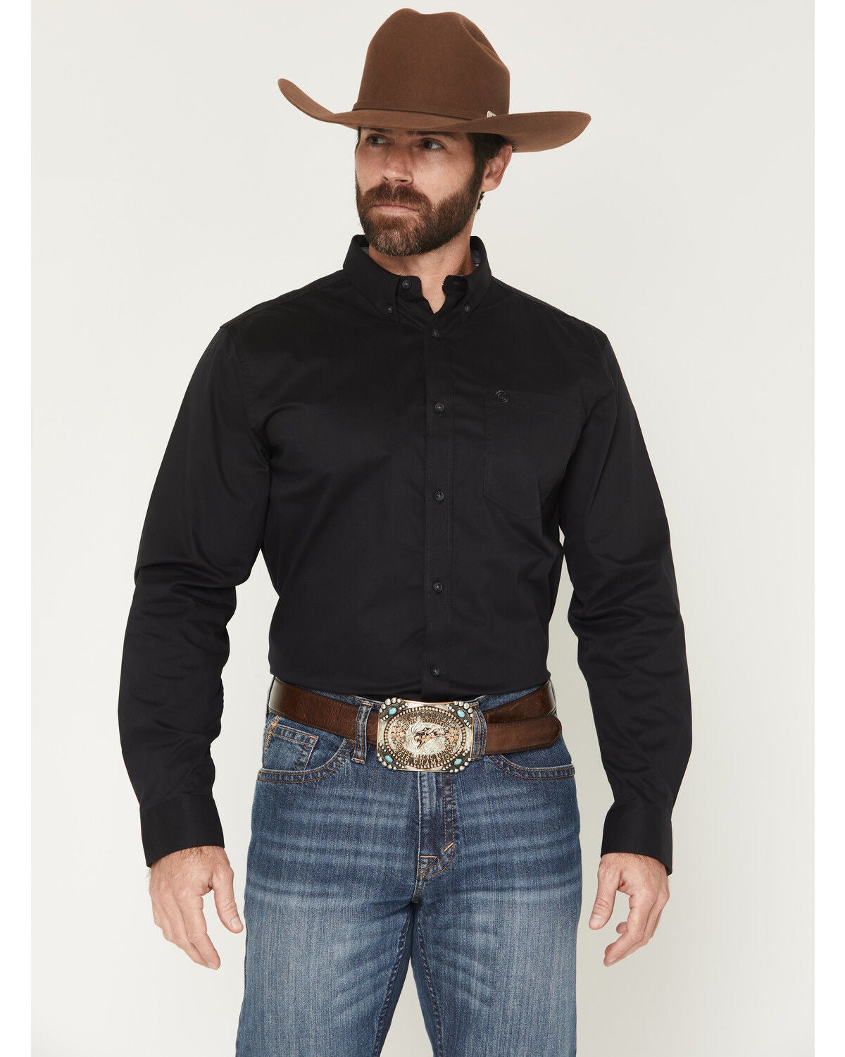 Image #1 - Cody James Men's Basic Solid Long Sleeve Button-Down Stretch Western Shirt, Black, hi-res