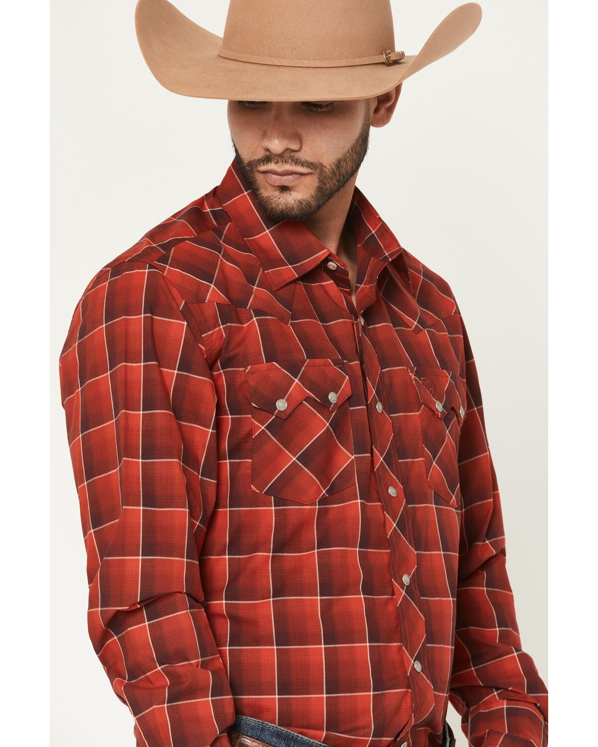 Image #2 - Wrangler Retro Men's Plaid Print Long Sleeve Snap Western Shirt, Red, hi-res