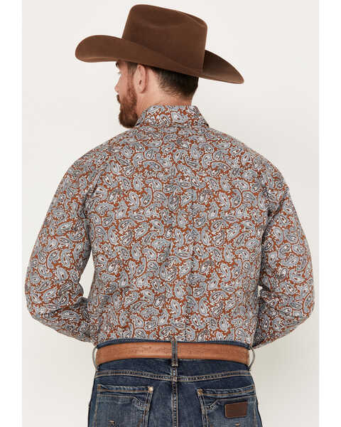 Image #4 - Roper Men's Amarillo Paisley Print Long Sleeve Western Snap Shirt, Dark Orange, hi-res